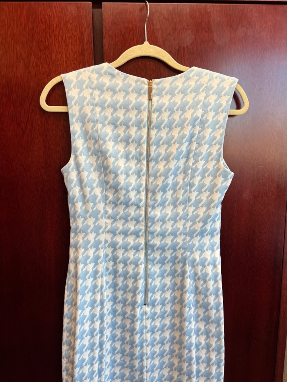 Calvin Klein Sky Blue & White Houndstooth Midi Sheath Dress - Picture 3 of 3